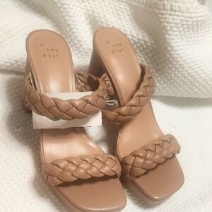 A New Day Women's Tan Braided Heeled Sandals
